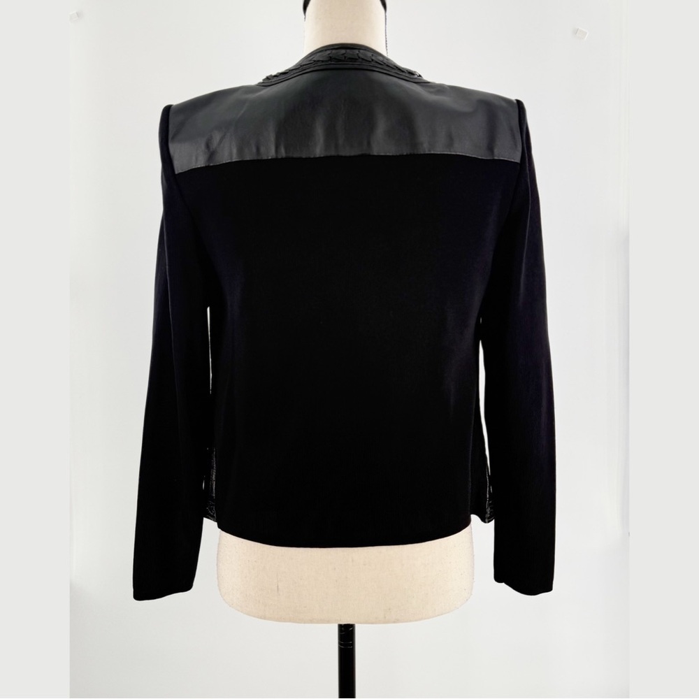Nygard Collection Petite M Black Leather & Knit Panel Zip Jacket – Size 10-12 - Picture 3 of 7